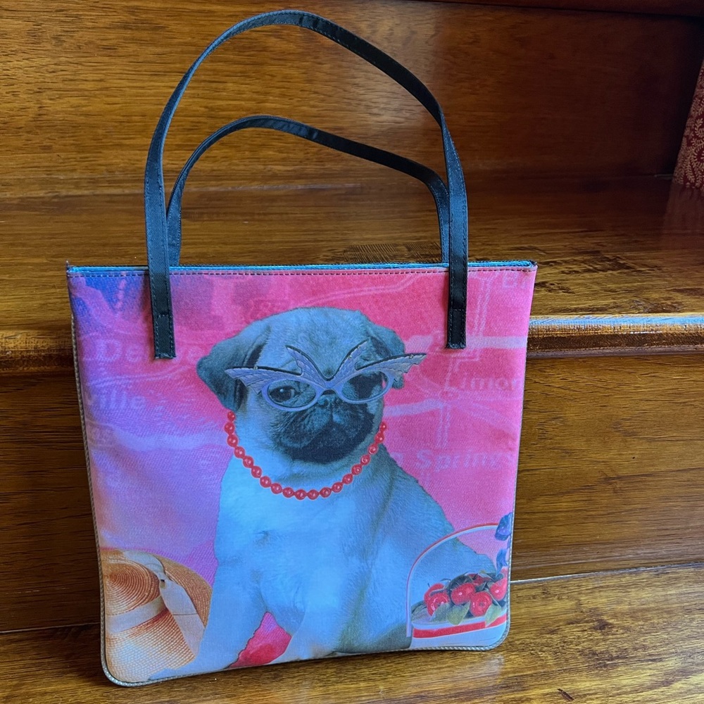 Sana Made in the USA Glitzy Pug Dog with Glasses Necklace Shoulder Purse
